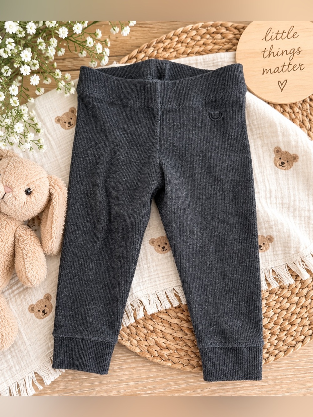 Nordstrom Baby Ribbed Leggings 12M Charcoal Gray Cotton Stretch Pants